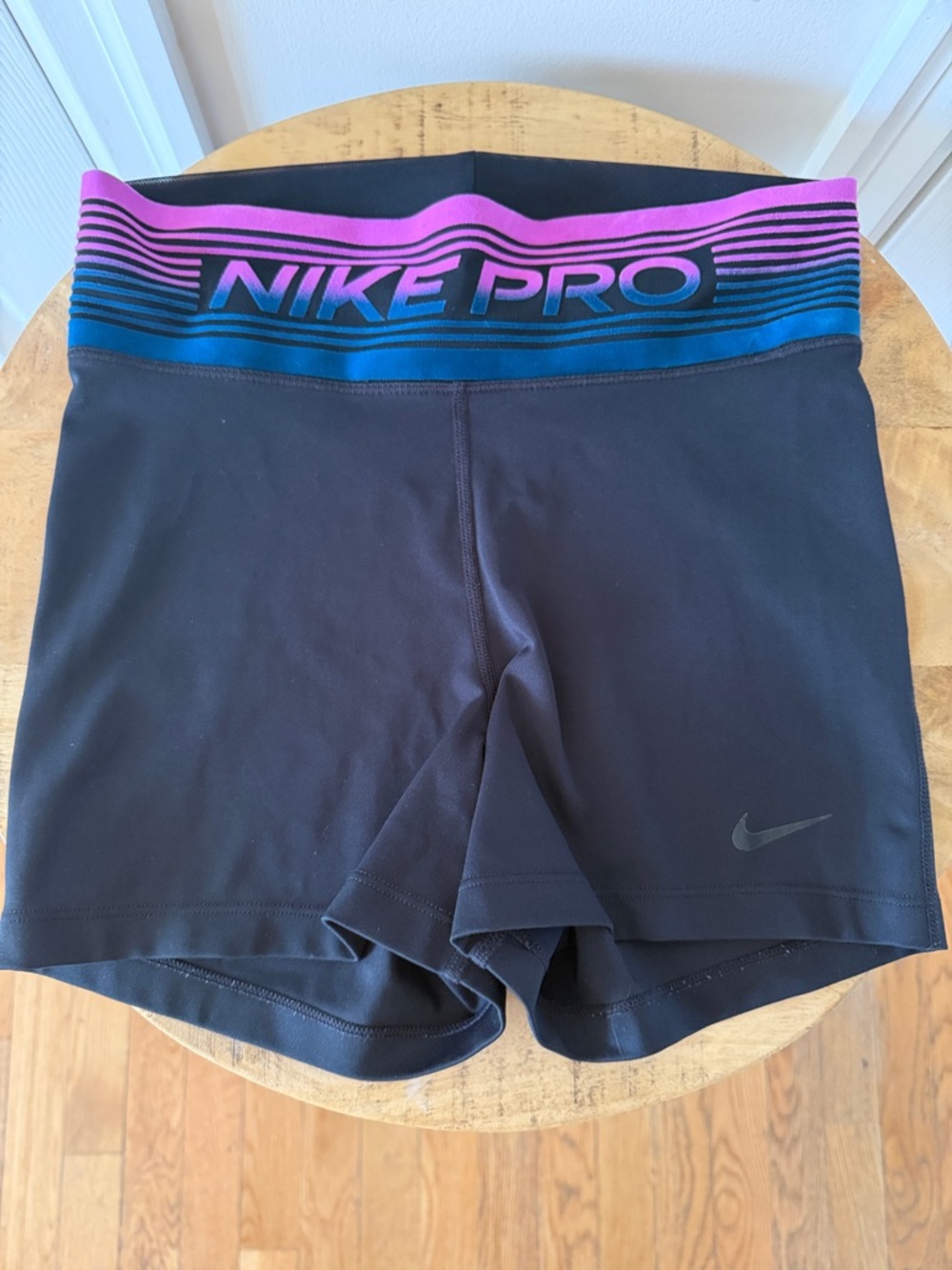 Black Nike Pro Compression Shorts- Pink/Blue Waistband